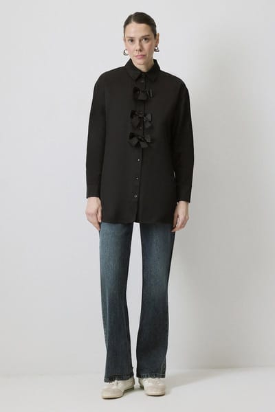 Touché Privé - Overhemd met strikdetail - Zwart - Dames