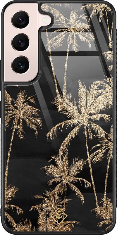 Casimoda® hoesje - Geschikt voor Samsung Galaxy S22 - Palmbomen - Luxe Hard Case Zwart - Backcover telefoonhoesje - Zwart