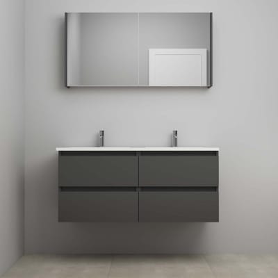 On-Line Badkamermeubelset - 120 cm - Voorgemonteerd - Acryl Wastafel - 2 Kraangaten - Spiegelkast - Mat Antraciet
