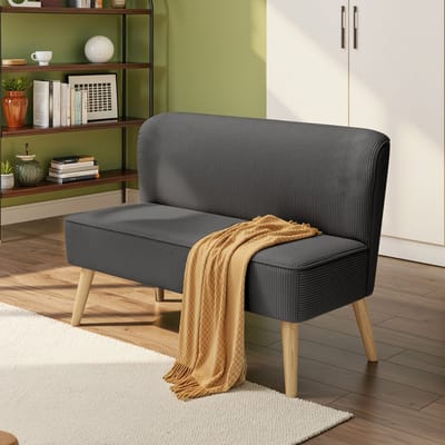 Xbro Zitbank 2 zits, Kleine Sofa met zachte corduroy zitkussens, Zitbank voor appartement en woonkamer，Grijs