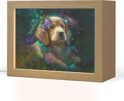 Nachtlampje 20x15 cm - Kinder lampje - Hond - Puppy - Bloemen - Natuur - Golden retriever - Tafellamp kinderkamer - Slaapkamer lamp - Bedlamp kinderen - Kinderlampje stopcontact - Wandlamp babykamer - Nachtlampjes