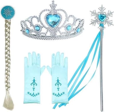 Joya Kids® ijsprinses Verkleed set | Speelgoed set | Prinsessen accessoire set | Prinsessenjurk meisje | Kroon | Toverstaf | Handschoenen | Prinses vlecht