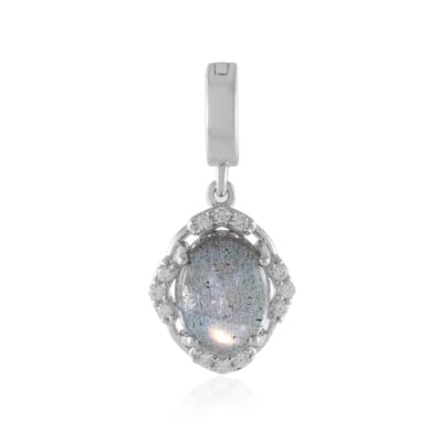 Cavill - Zilveren Hanger - 925 Sterling Zilver Geplatineerd - Roze Labradoriet 1.887 ct Ovaal - 12 Cambodjaanse Zirkon Rond 0.178 ct Elegant