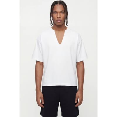 Oversized Boxy Distressed V Neck T-Shirt | White | Size Small