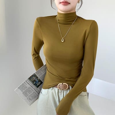 Chemise à col montant mi-haut avec masque facial pour femme, idéale pour l'automne et l'hiver, coupe ajustée et chaude, manches longues. XXL