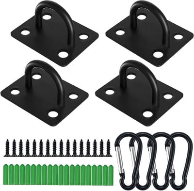 4 Stuks RVS Oogplaat met Oog en Carabiner, Sterke Bevestiging voor Plafond en Wandmontage, Ideaal voor Haken en Ophangsystemen