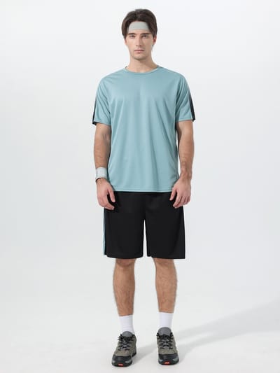 YOUTHUP Heren Contrastkleur Sportset - Rond Hals T-shirt met Korte Broek - S