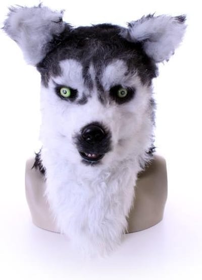 KIMU® Masker Wolf Husky - Met Lichtgevende Ogen en Bewegende Mond - Hond Grijs Halloween Horror Eng Volkop Carnaval Festival