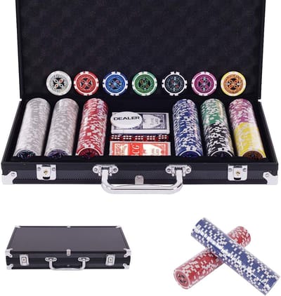 Costway Pokerset, 300 laserchips, inclusief aluminium koffer, complete set (zwart)