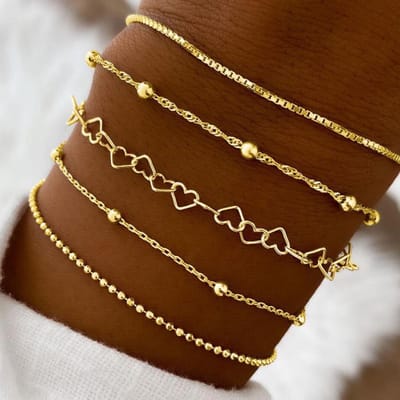 Jomide Armbandjes Set - Hart - Goudkleurig - 5 stuks