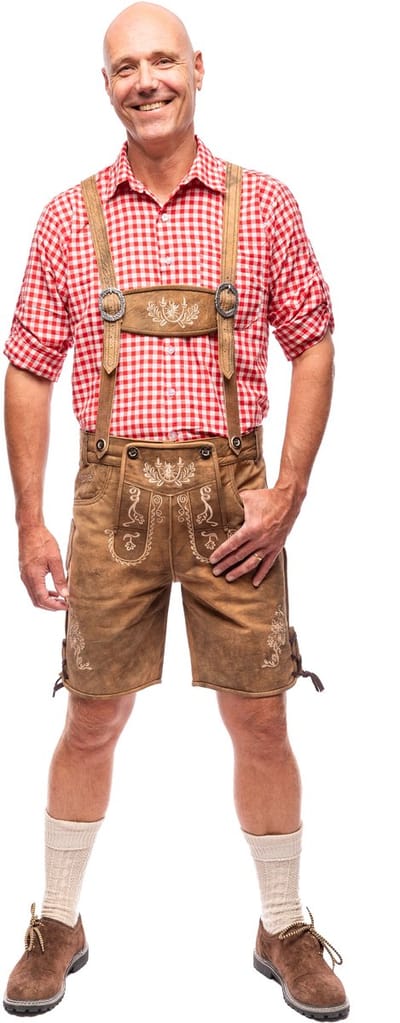 Samex® Lederhosen Man - Oktoberfest Kostuum Heren - Korte Lederhose - Wildleder - Verkleedkleren mannen - Carnavalskleding - Bruin - Maat 48 (M)