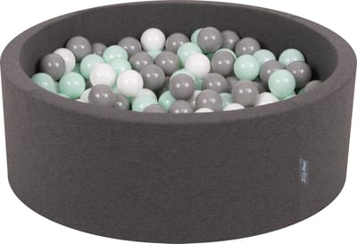 KiddyMoon Ballenbak voor kinderen Rond 90x30cm - 200 kleurrijke ballen ∅7cm - Speelgoed baby schuim - Baby ballenbad foam - Kunststof ballen - Ballenbak ballen - Voor sensorische - Met schuimvulling - Donkergrijs: Wit Grijs Munt
