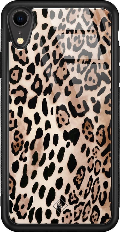 Casimoda® hoesje - Geschikt voor iPhone XR - Luipaard print bruin - Luxe Hard Case Zwart - Backcover telefoonhoesje - Goudkleurig
