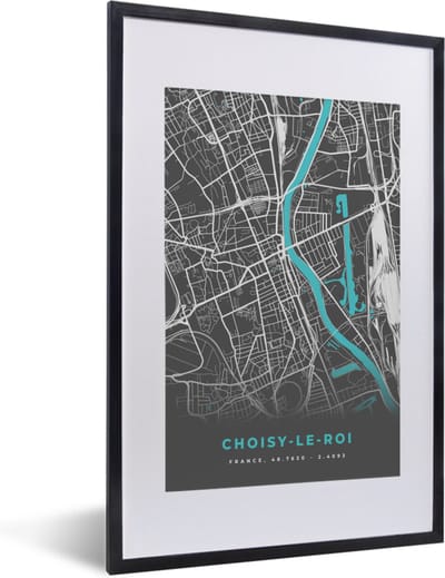 Fotolijst incl. Poster - Plattegrond - Stadskaart - Kaart - Frankrijk - Choisy-le-Roi - 40x60 cm - Posterlijst