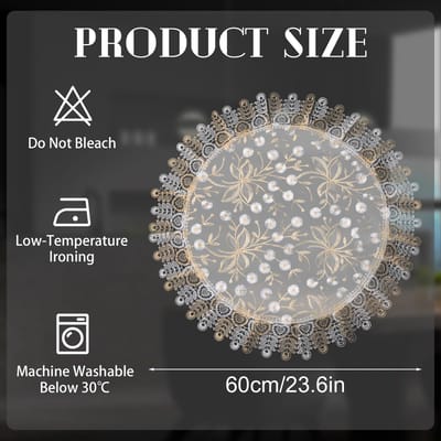Dailygoods- Tafelkleed Rond 59,9 x 59,9 cm - Wit Geborduurd - Kanten Kleedje - Antislip - Onderhoudsvriendelijk - Perfect voor Bruiloften - Tafelmat