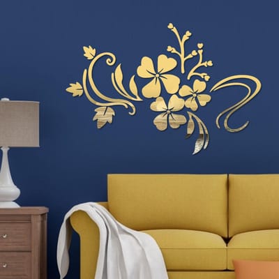 Huis Salonkamer Spiegel Plastic Bloem Kunst Verwijderbare Muursticker Decoratie Decal Goudkleurig
