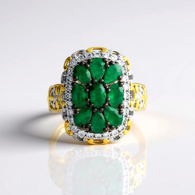 Cavill - Zilveren Ring 925 Sterling Zilver met Zambia Smaragd 1,782 ct en 0,504 ct Zirkonia - Ovaal & Peervormig - Elegante Edelsteen Ring Dames