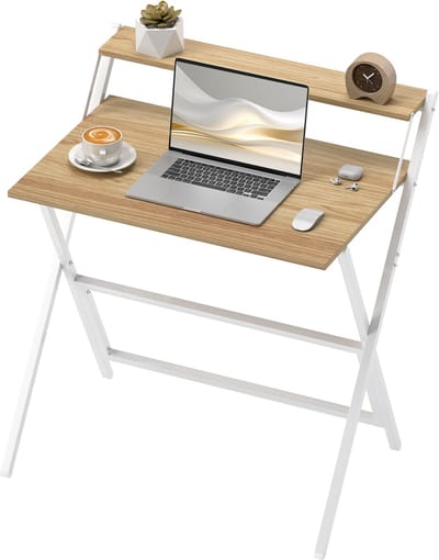 Opvouwbaar Bureau met Monitorstandaard - Ruimtebesparend en Compact - 81.5x62x86.5 cm - Hout en Wit