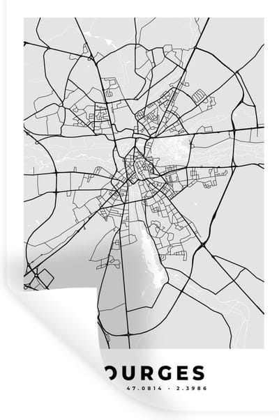 Muurstickers - Sticker Folie - Kaart - Stadskaart - Bourges - Plattegrond - Frankrijk - 20x30 cm - Plakfolie - Muurstickers Kinderkamer - Zelfklevend Behang - Zelfklevend behangpapier - Stickerfolie