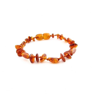 Wild Sun Barnsteen Armband Baby / Peuter - Amber Enkelbandje - Baltische Barnsteen – Pijnstillend bij Doorkomende Tanden - 14 cm - Mix - Cognac