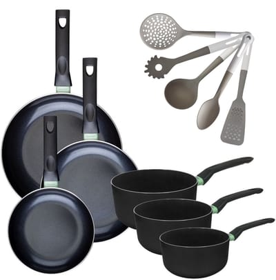 Set Pannen 20/24/28cm en Kookpotten 16/18/20cm Fackelmann Brandao met 5 Vario keukengerei