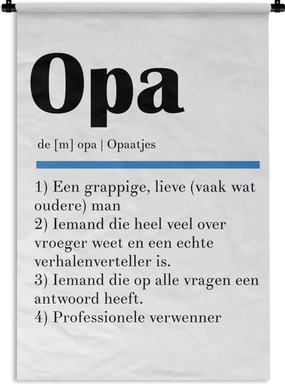 Wandkleed Vaderdag - Leuk vaderdag cadeau voor opa - Definitie Opa Wandkleed katoen 120x180 cm - Wandtapijt met foto XXL / Groot formaat!