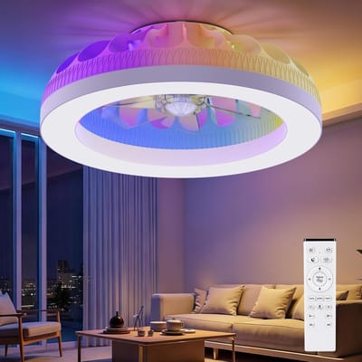 RGB Ventilator - Dimbaar Met Afstandsbediening - Memory - 6 Ventilator Standen - Timer - Plafondventilator - 48 cm - Woonkamerlamp - 10 RGB Kleuren