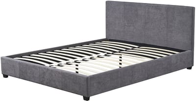 Bed Roma Grijs – 140 x 200 cm – Stoffen Bekleding – Inclusief Lattenbodem - Rousseau
