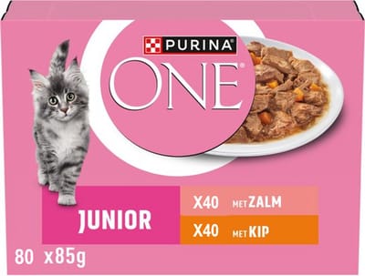 PURINA ONE Junior - Kattenvoer Natvoer - Kip & Zalm 80 x 85 gr