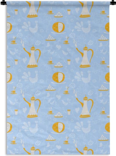 Wandkleed - Wanddoek - Patronen - High tea - Thee - 60x90 cm - Wandtapijt