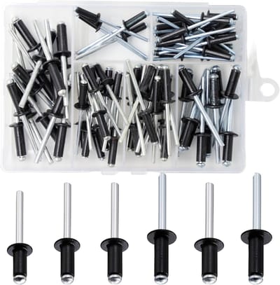 120 Stuks - Blindklinknagels - M2.4/M3/M4/M3.2 - aluminium en kunststof - klinknagels trekken - Popnagel - Bevestigingsset - Zwart en zilver - Inclusief opbergdoos - Voor gebouwen, auto, machines, meubels, etc.