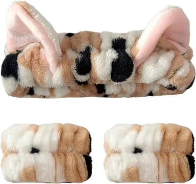 Make-up Haarband & Water Absorberende Polsbanden voor Face cleaning – Pluche Makeup Kattenoren voor Gezichtsverzorging, Skincare, Face Washing & Carnaval Cosplay Kat Accessoires