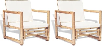 Tuinstoelen met kussens - Balkonstoelen terras - Buiten ontspannen - Authentieke bamboekleur - 2 stuks - Bruin