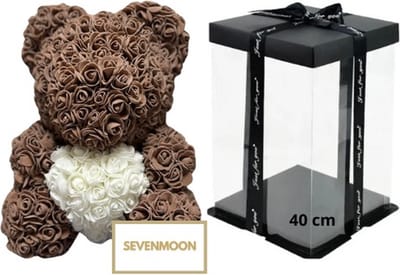 SEVENMOON - Rozen Teddy Beer XXL Valentijn | Valentijnscadeau | Liefde | Baby | Vriendin | Meisje | Rozen beer | Ideale Cadeau | Inclusief Giftbox - BRUIN 40CM
