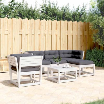 vidaXL - 5-delige - Loungeset - met - kussens - massief - grenenhout - wit