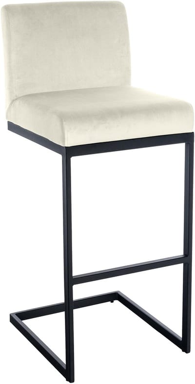 CLP Hopewell Barkruk - met rugleuning - met voetensteun - met zwart metalen frame - Fluweel - Velvet - creme/zwart