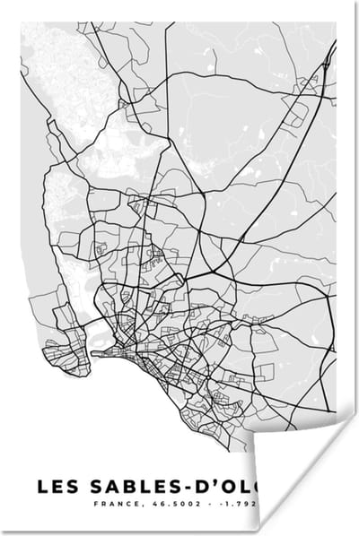 Poster Kaart – Stadskaart – Les Sables-d'Olonne - Plattegrond – Frankrijk - 120x180 cm XXL