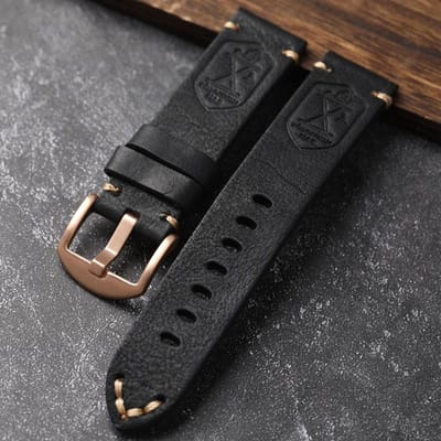 Handgemaakte Eerste Laag Koeienhuid Lederen Horlogeband 20 22 24MM Zwart Bruin Leren Band Vintage Stijl Heren Armband Dikkere Band 21mm black