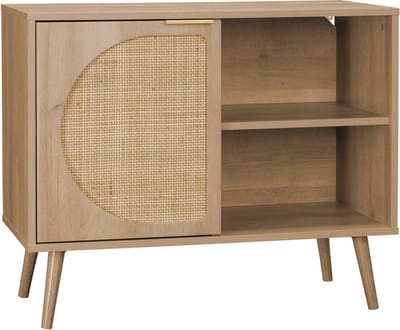 sweeek - Dressoir met 1 deur en plank houtlook en rotan 80cm - eva