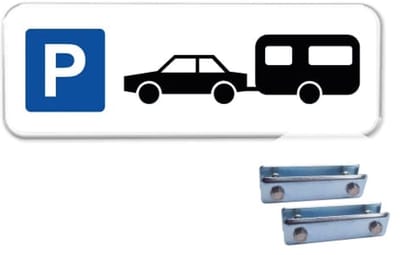 Parkeerbord Caravans - Weerbestendig Aluminium - 40x15 cm - Bevestiging: Met hekbeugels (voor spijlen- of gaashek)