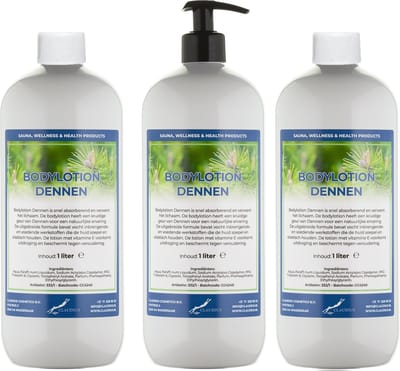 Bodylotion Dennen 1 Liter - met gratis pomp - set van 3 stuks