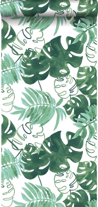 ESTAhome behang geschilderde tropische jungle bladeren smaragdgroen - 53 cm x 10.05 m - 138886
