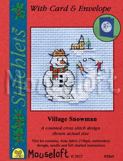 Borduurpakketje Mouseloft - Village Snowman - telpatroon om te borduren - geschikt voor kaarten