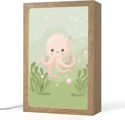 Nachtlampje 20x30 cm - Kinder lampje - Octopus - Zeedieren - Groen - Onderwater - Tafellamp kinderkamer - Slaapkamer lamp - Bedlamp kinderen - Kinderlampje stopcontact - Wandlamp babykamer - Nachtlampjes