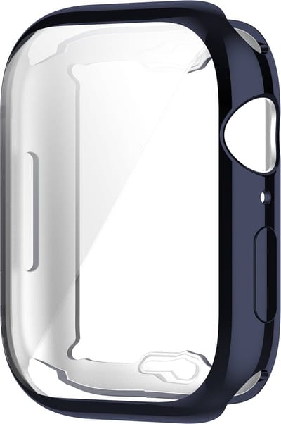 By Qubix - Siliconen case (volledig beschermd) 45mm - Donkerblauw - Geschikt voor Apple watch 45mm hoesje - screenprotector - Bescherming iWatch - Bescherm hoesje