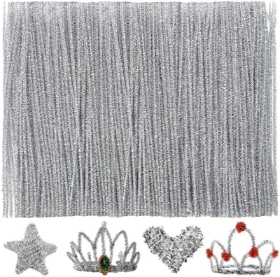 Fako Bijoux - 100 Zilverkleurige Glitter Pijpenragers - Set van 100 Stuks Chenille Draden - Glitter Zilver - 30 cm Lang - Knutselen - DIY - Hobby - Chenille Draad – Flexibele Pijpenragers - Kinderen en Volwassenen - 100 Stuks