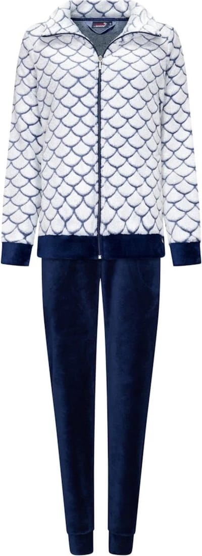 Rebelle dames huispak fleece - maat 46 - Glans waaiers - marine