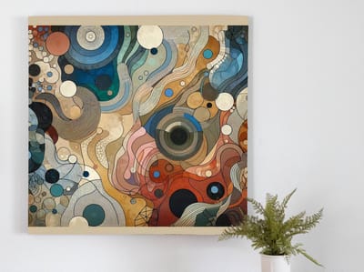 Abstract dikke dames schilderij | Gezellige, voluptueuze vrouwen dansen in abstracte kleuren en vormen | Kunst - 80x80 centimeter op Forex | Foto op Forex
