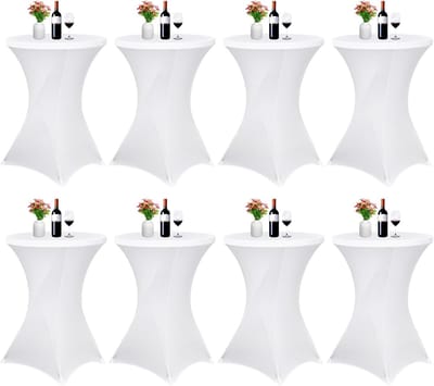 Statafelhoezen Set - Bistrohoezen - Feestelijke Decoratie - Kreukbestendig Stretch Materiaal - Ø 80-85 cm - Wit