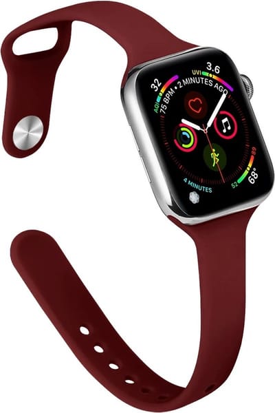 Stravo Slanke Siliconen Bandje - Geschikt voor Apple Watch 46mm (Series 10/11), 45mm (Series 7/8/9), 44mm (Series 4/5/6, SE 1/2/3), 49mm (Ultra 1/2/3) - Slanke en Elegante Siliconen Horlogebandje voor Apple Watch - Wijnrood
